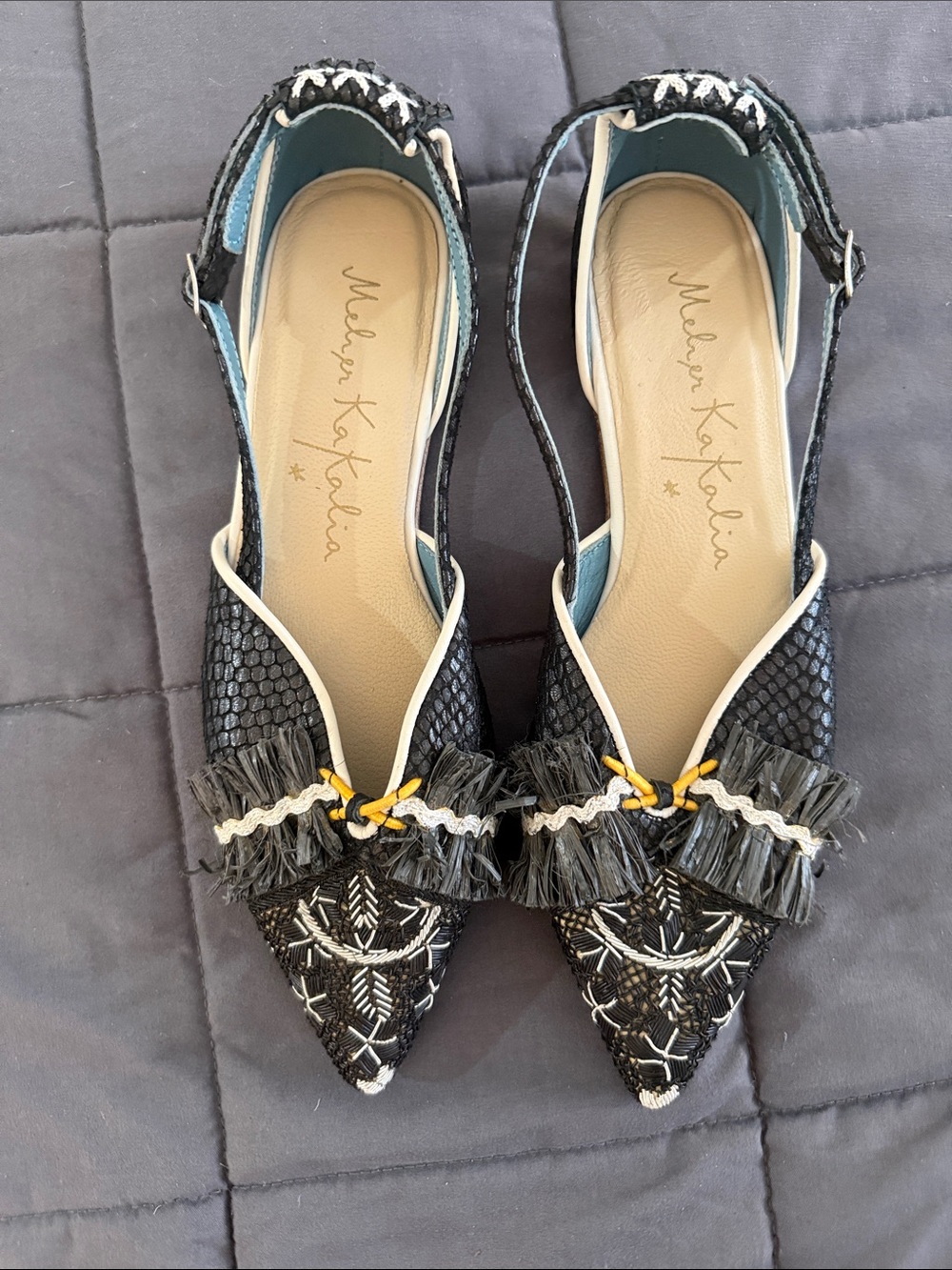 Meher Kakalia Textured Pointed Slingback Flats